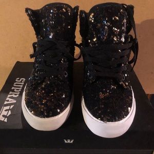 Supra Sky Top Black & Gold Sequin High Tops